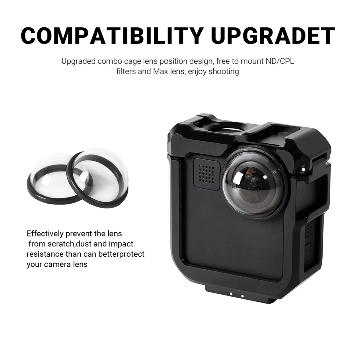 (DT37) For GoPro Max Housing Shell Aluminum Alloy Vlogging Kit Camera Rabbit Cage with Lens Caps