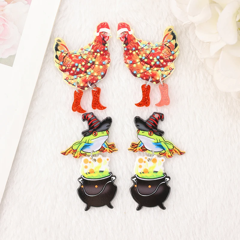 6Pcs Christmas Animal Charms Multicolour Funny Walking Chicken Magic Frog For Necklace Jewelry Diy Making