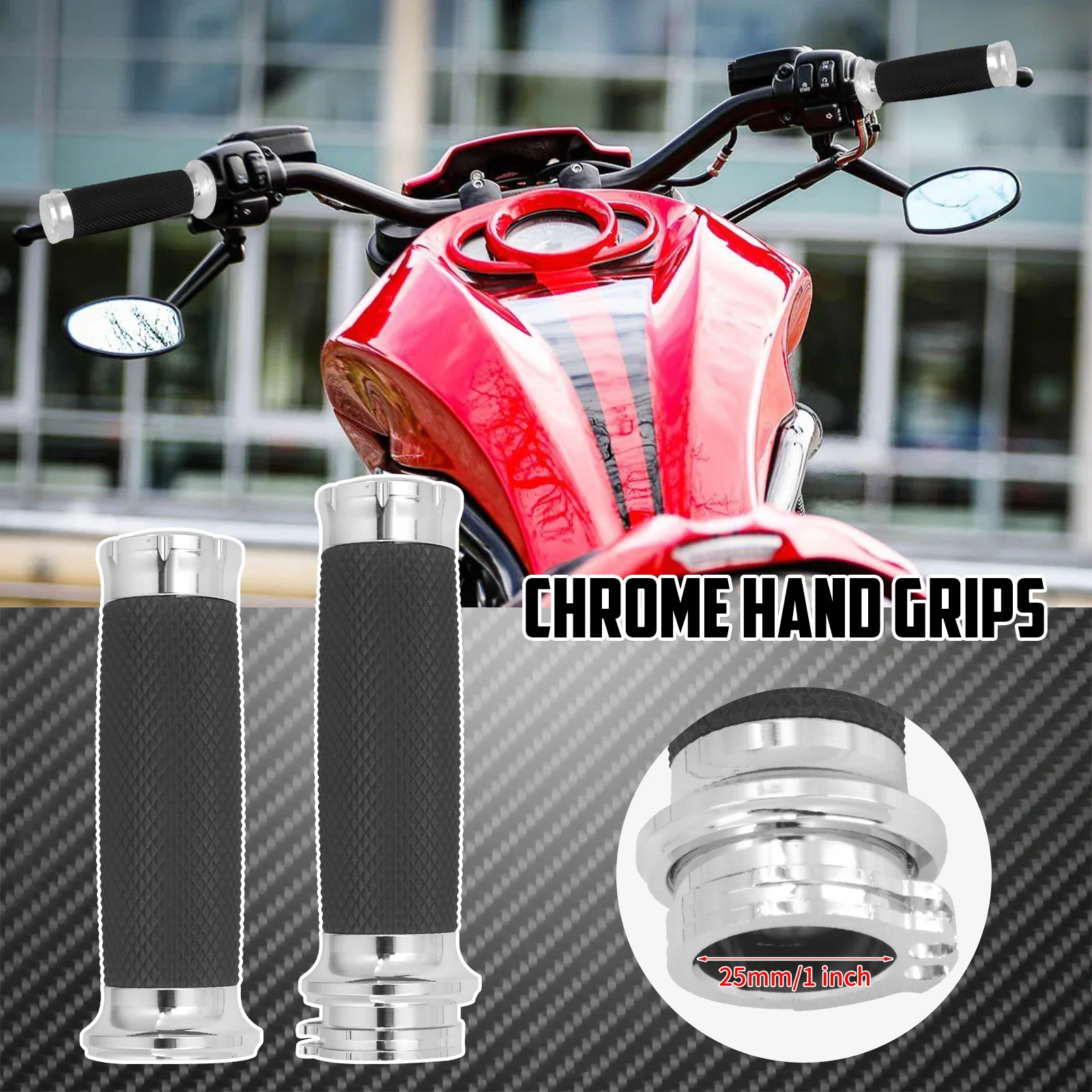 Motorcycle 1\'\' 25mm Hand Grips Handle Bar Chrome Handlebar For Harley Touring Road Glide FLHT 96-07 Sportster Dyna Softail 95-15