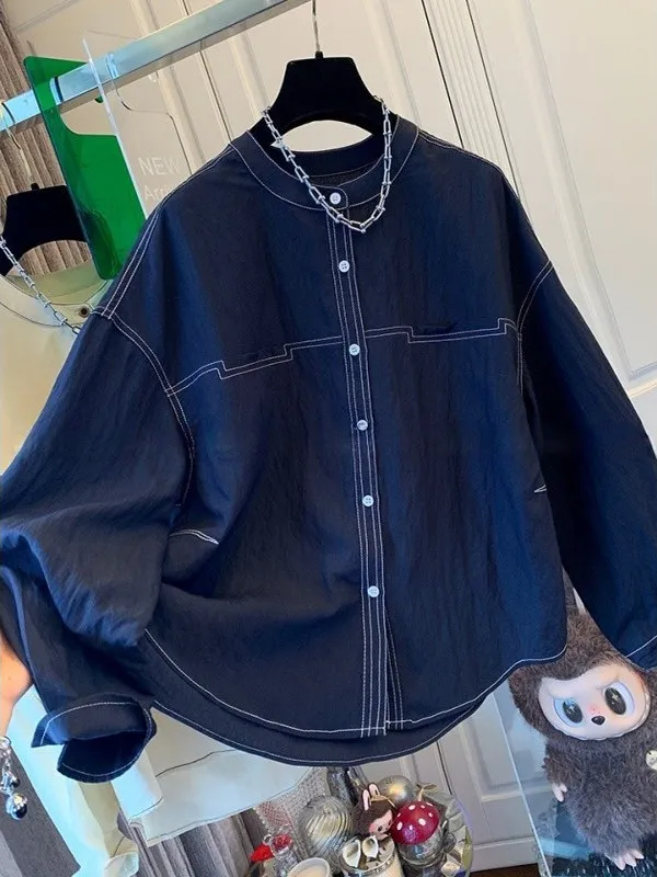 فضفاضة تناسب طويلة Sve المرأة irt 2025 الخريف جديد Sle تصميم تحسس صغير ence تنفس مريحة رداء علوي غير رسمي #2