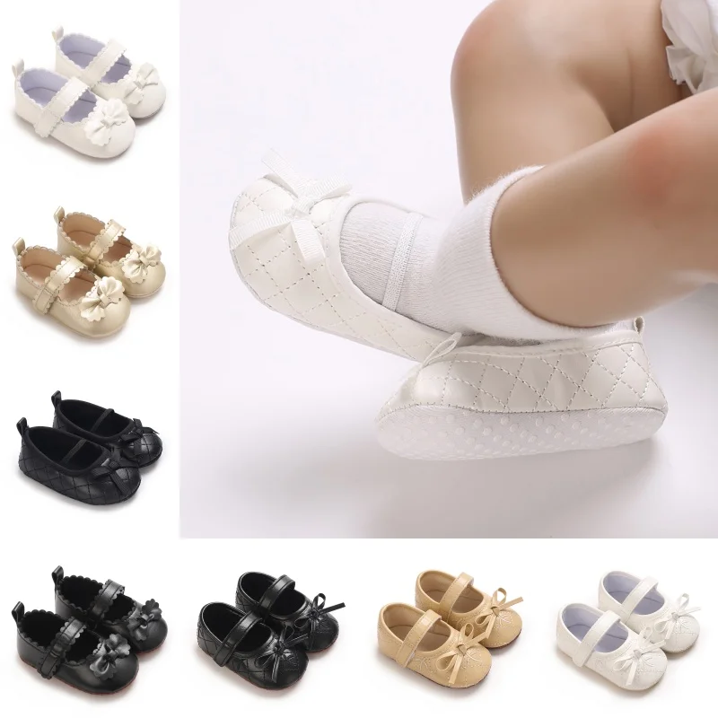 

Spring Autumn Bow Princess Baby Girls Leather Shoes, 0-18M Soft Sole Fashion Casual Daily Walking Shoes
