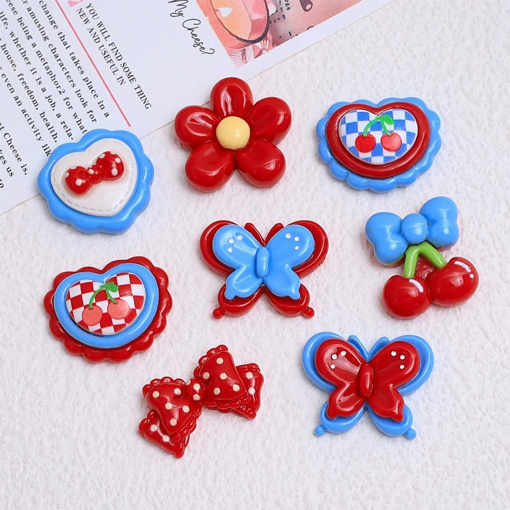 10PCS Shiny Red Blue Series Miniature Flat Back Resin Cabochons For Hairpin Scrapbooking DIY Home Decor Craft Accessories