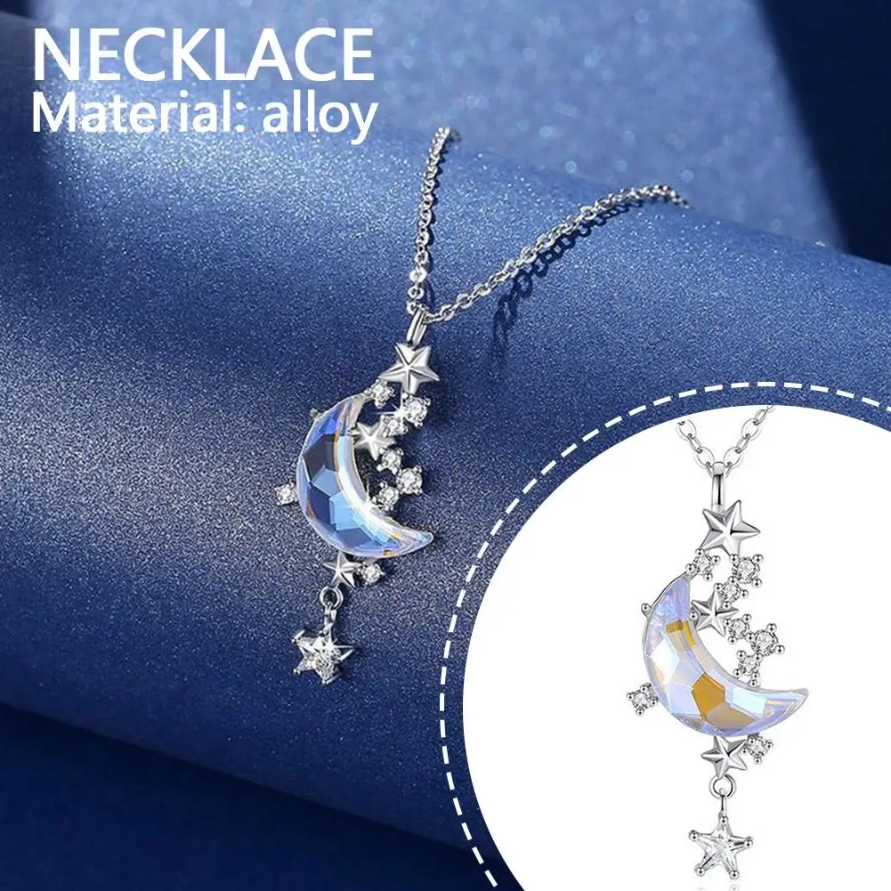 New Moon Splash Star River Pendant Necklace European Moon Light Luxury Simple Chain Fashion Collar Women American G2F9