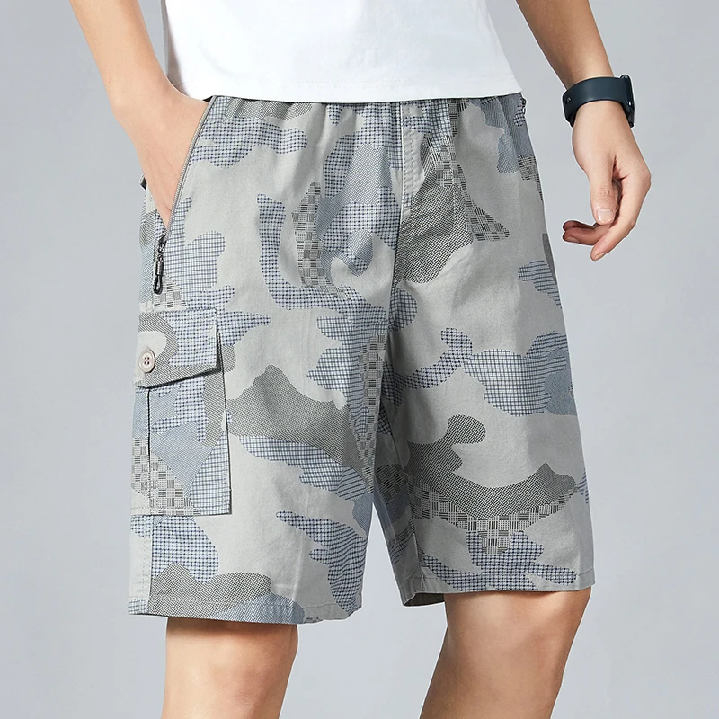 Men\'s Camo Shorts Elastic Waistband Casual Cargo Shorts Hiking Running Male Clothes Athletic Plus Size Y2K Knee Short Pants