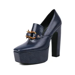 Spring Autumn Stone Pattern 13.5cm High-heeled Shoes Waterproof Platform Metal Fasteners Night Club Walk Show Women Shoes 35-43