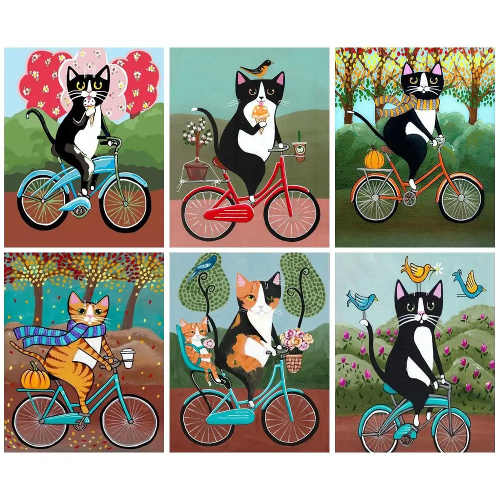 5D DIY Diamond Painting Colored Animals Bicycle Cat Embroidery Mosaic Picture Full Drill Cross Stitch Kit Living Room Home Decor