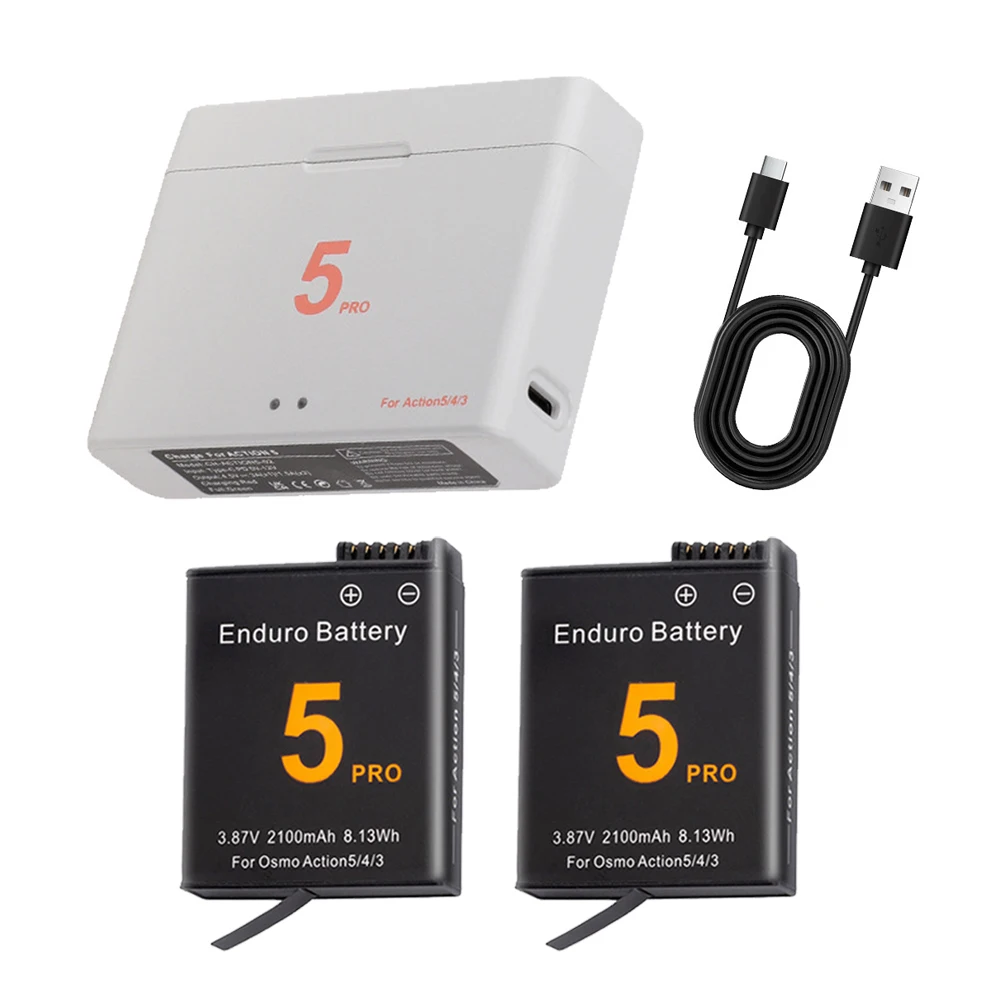

Аккумулятор 2100 мАч для экшн-камеры DJI Osmo Action 5 Pro, 2 слота, быстрое зарядное устройство, аккумулятор для Osmo 3 4 5 Pro, аксессуары