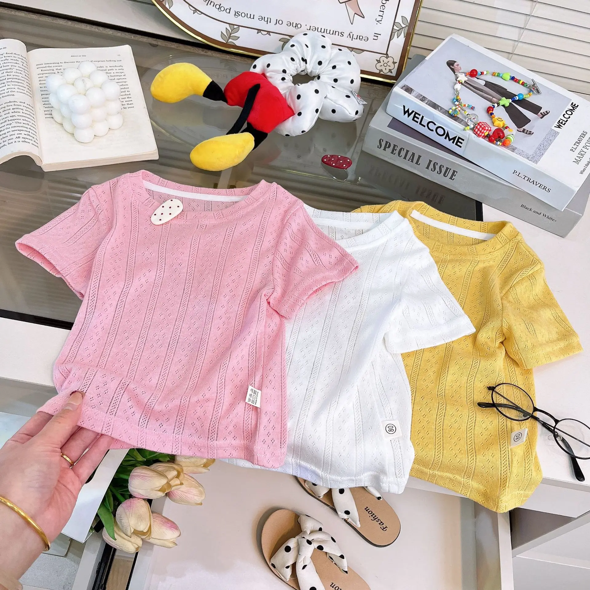 

2026 Summer New Children Short Sleeve T Shirts Cotton Breathable Girls Thin O-neck Solid Tee Baby Homewear Toddler Clothes
