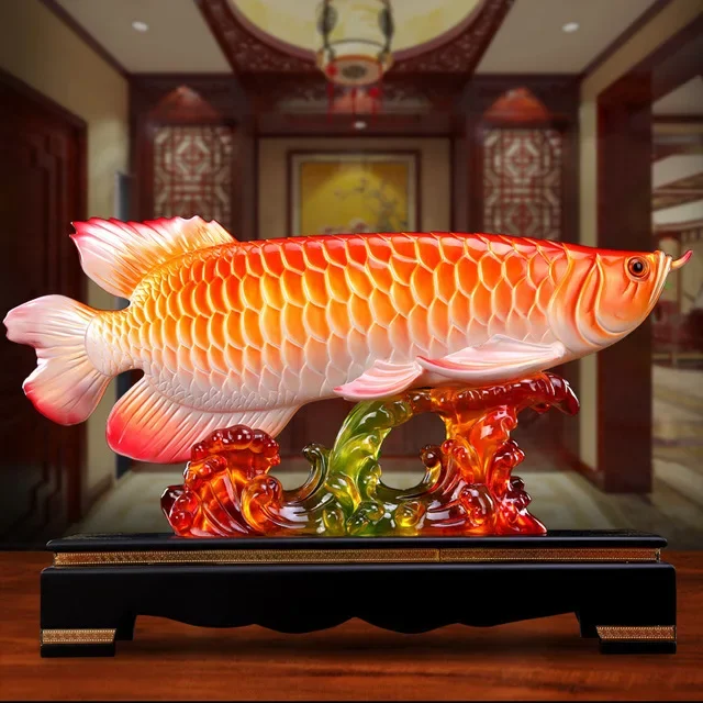 Imagem -03 - Chinese Lucky Arowana Resina Feng Shui Ornamentos Artesanato para Loja Hotel Mobiliário de Escritório Sala de Estar Desktop Sculpture Decor