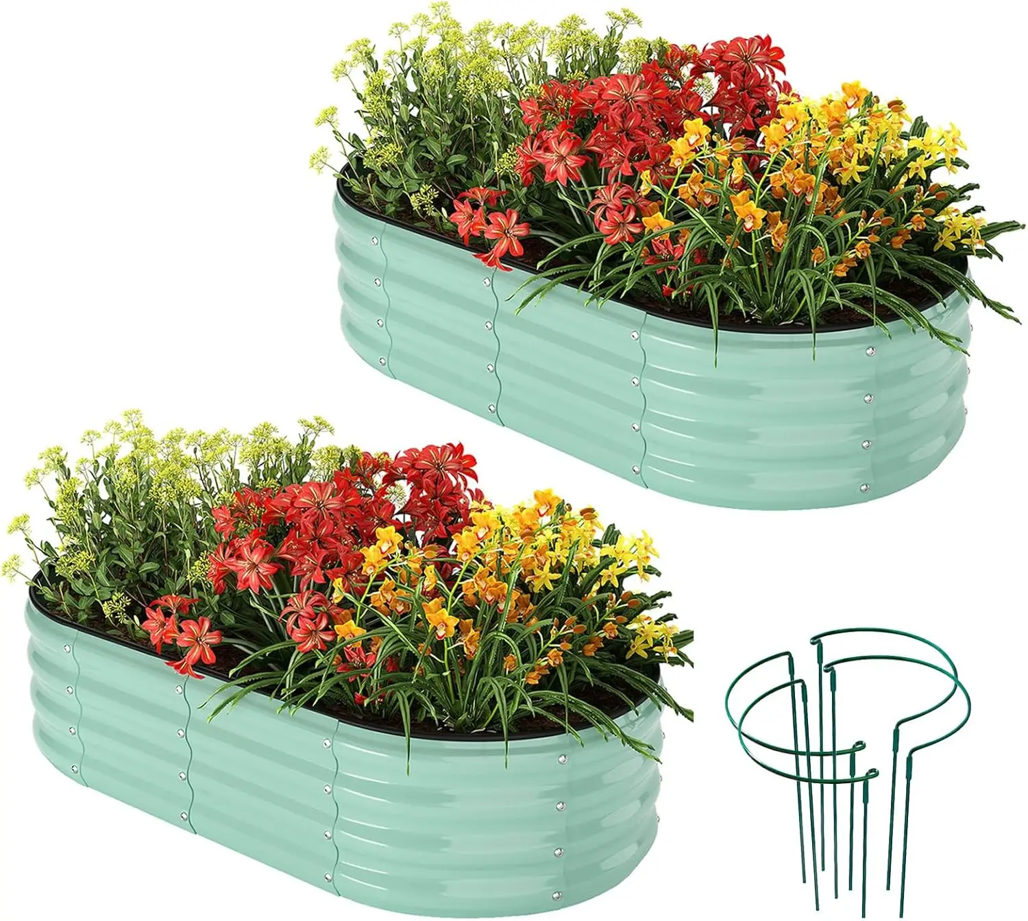 

Комплект садовой кровати из оцинкованного металла для садоводства на открытом воздухе, 4x2x1 футов, 2 садовых ящика для выращивания цветов, приподнятая кровать для цветов, длинная Ve