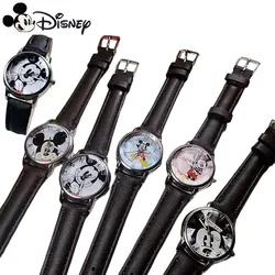 Disney Mickey Mouse Children's Quartz Watches Birthday Present Stylish Black Student Wristwatches Cartoon Kids Wrist Watch Toys