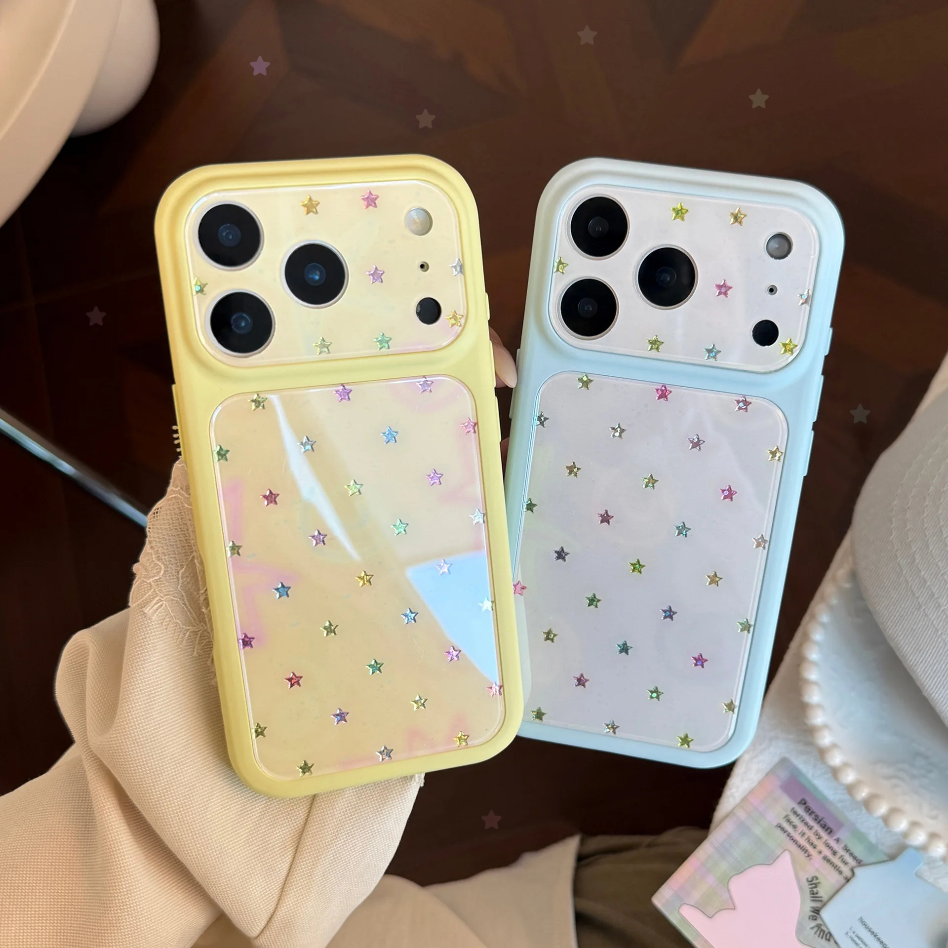 Korean Full Screen Gilding Colorful Stars Graffiti Pattern Phone Case For iPhone 17 16 15 13 14 Pro Max Shockproof Bumper Cover
