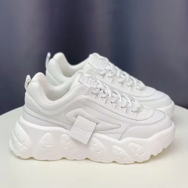 

Black Dad Chunky Sneakers Casual Vulcanized Shoes Woman High Platform Sneakers Lace Up White Sneakers Women Zapatos De Mujer