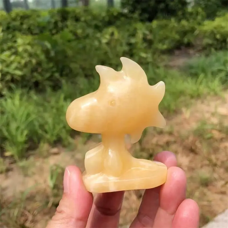 

Natural Orange Calcite Crazy Bird Carving Cartoon Stones Healing Polished Mineral Ornaments Home Decoration 1PCS