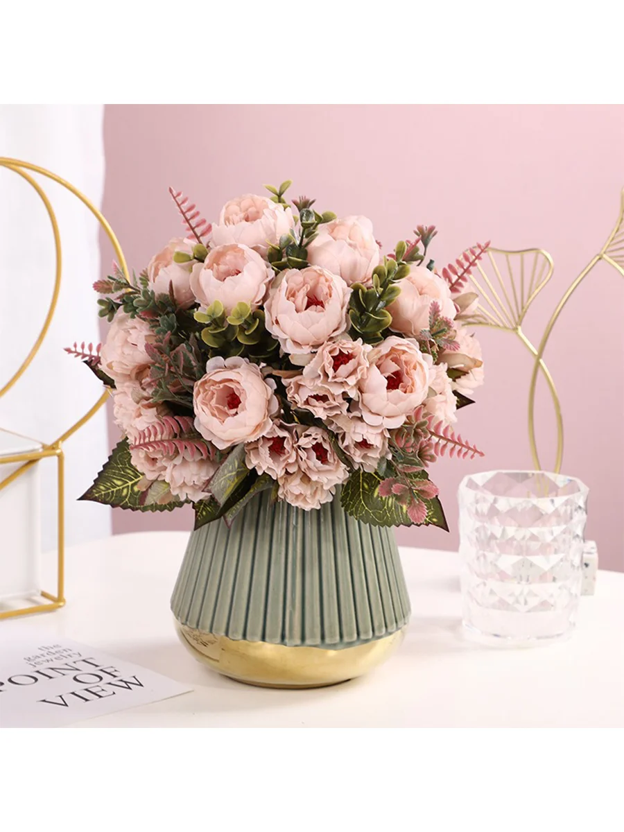 Künstliche Ronghua Pfingstrose Simulation Blume nach Hause Hochzeit gefälschte Blumen bündel Engineering Gartenbau Dekoration – Detail 6