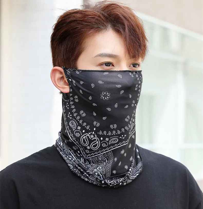 Men Summer Sports Bandana Ice Silk Neck Gaiter Cover Hanging Ear Triangle Face Tube Scarf Fishing Headband Running Hiking Mask