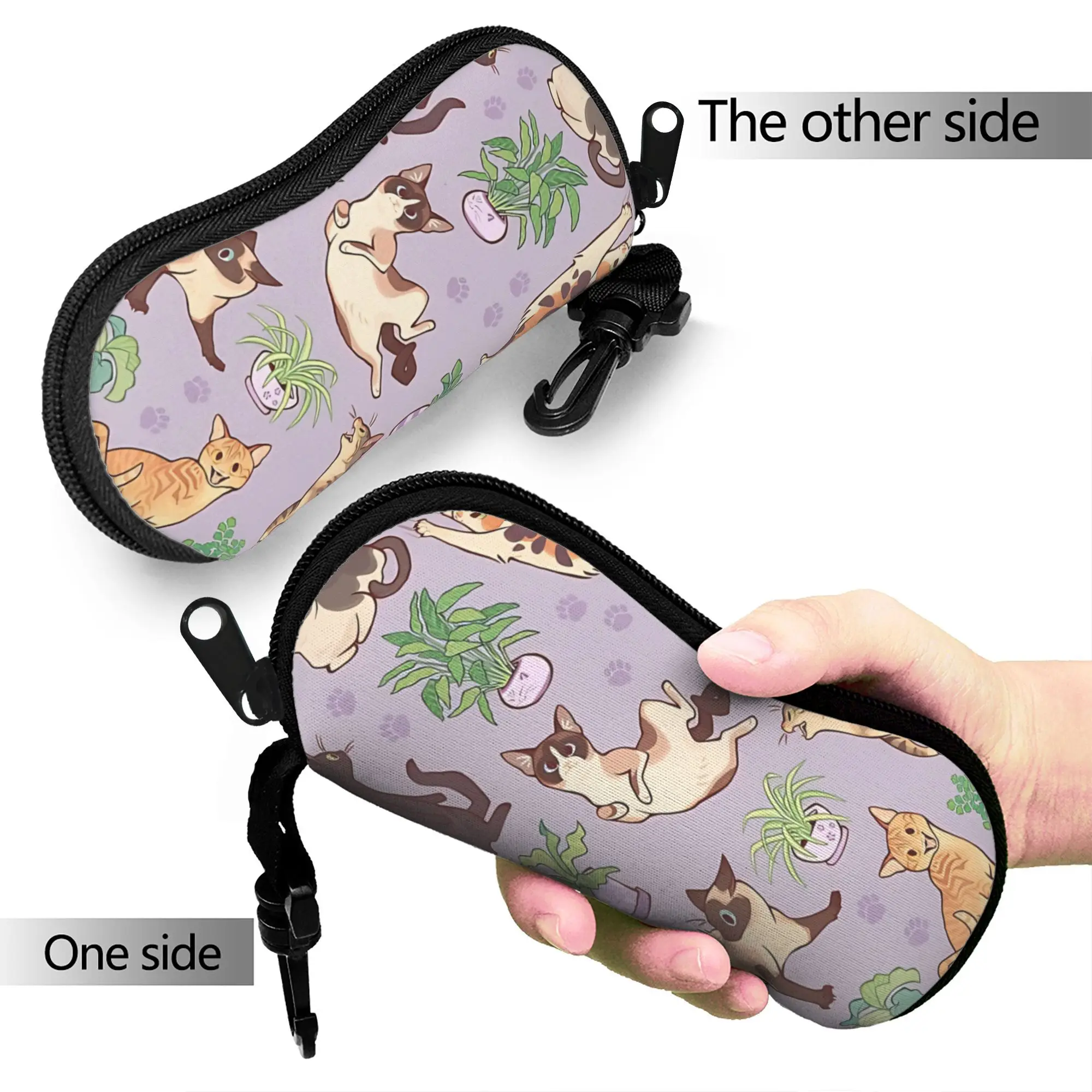 Retro Vintage Art Cute Cats  Glasses Case Cover  Sunglasses Case Outdoor Cute Eyewear Box Zip Unisex Eyeglass Protector