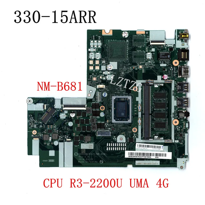 

NM-B861 For Lenovo Ideapad 330-15ARR Laptop Motherboard CPU R3-2200U D4G UMA FRU 5B20R56763 100% Tested OK