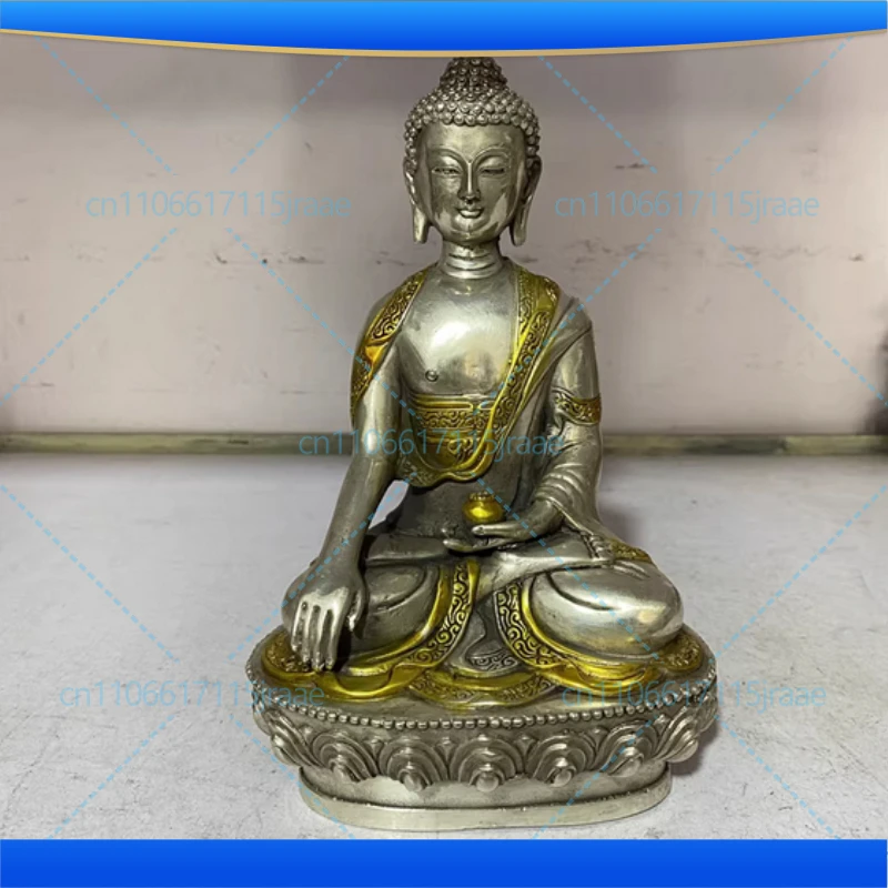 Collectibles Chinese Fengshui White Copper Carving Handicraft Medicine Buddha Pharmacist Buddha Health and Longevity Statue