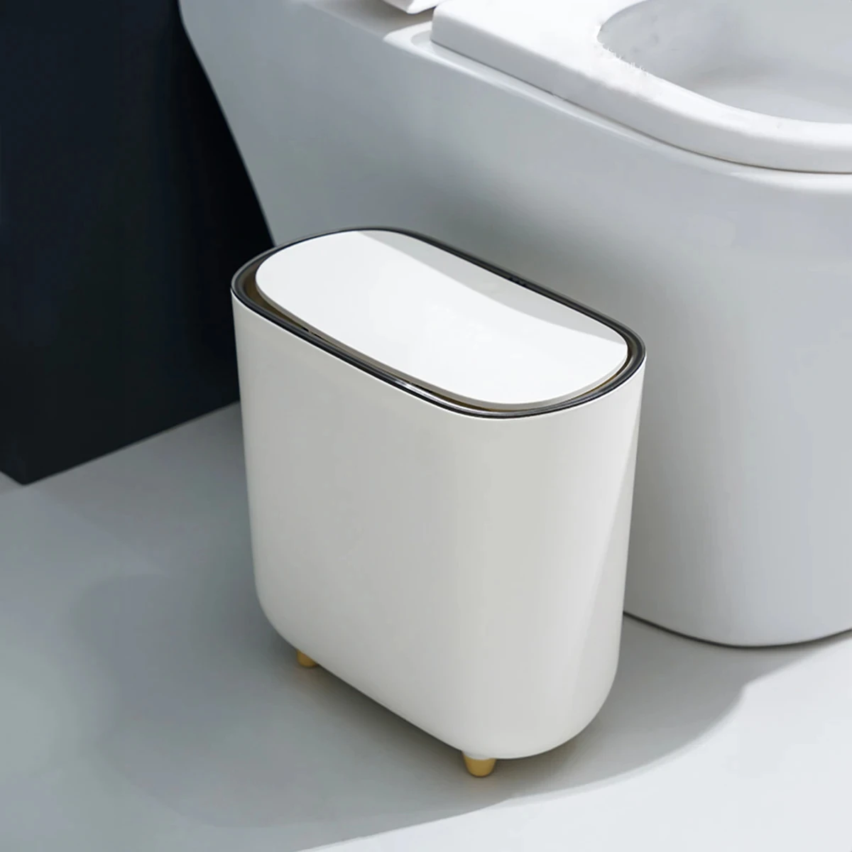 Bathroom Narrow Shape Trash Can Toilet Side Garbage Can with Lid Kitchen Odorproof Trash Bin Covered Trash Can Wastepaper Basket