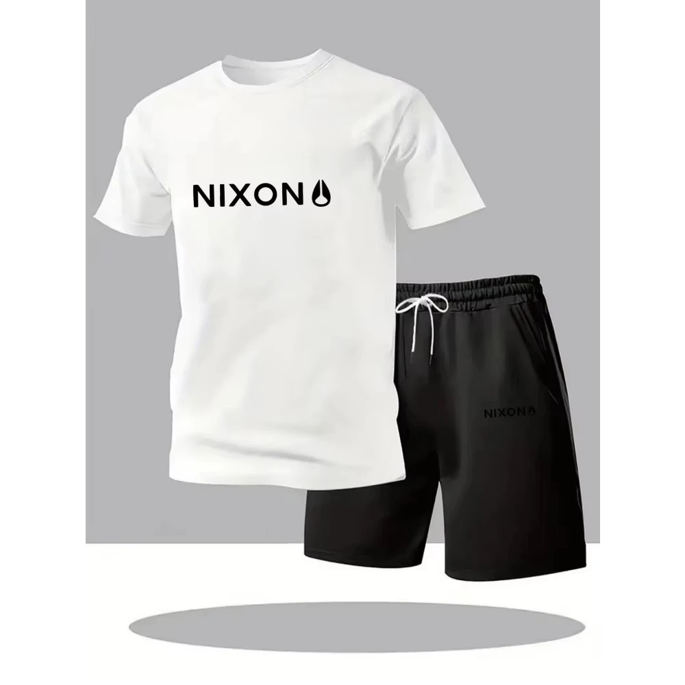 

New Summer Fitness Sportswear for Men Short-sleeved T-shirt and Shorts Two-piece Set Breathable and Quick-drying Casual Wear