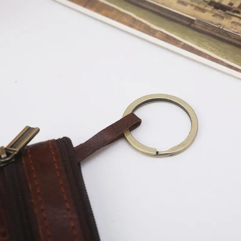 

D46D Vintage PU Leather Men's Zipper Purses Coin Purse Cash Change Wallet for Key Hol