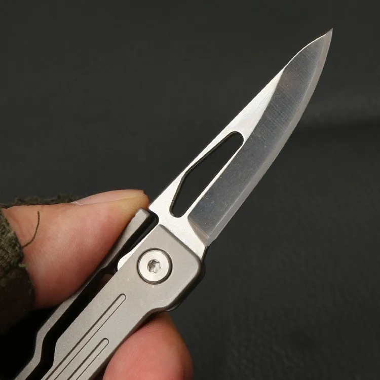 Titanium Alloy Mini Folding Knife EDC Portable D2 Steel Blade Package Opener Keychain Pendant Utility Box Cutter Tool