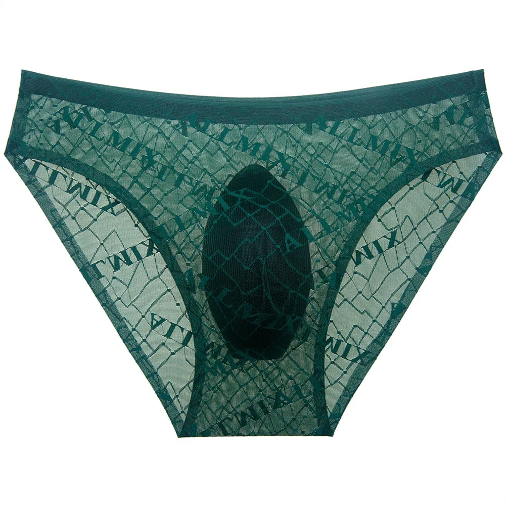 1pc Men's Breathable Mesh Letter Printed Briefs Perspective Lightweight Underwear Man Sexy Panties Lingerie Shorts