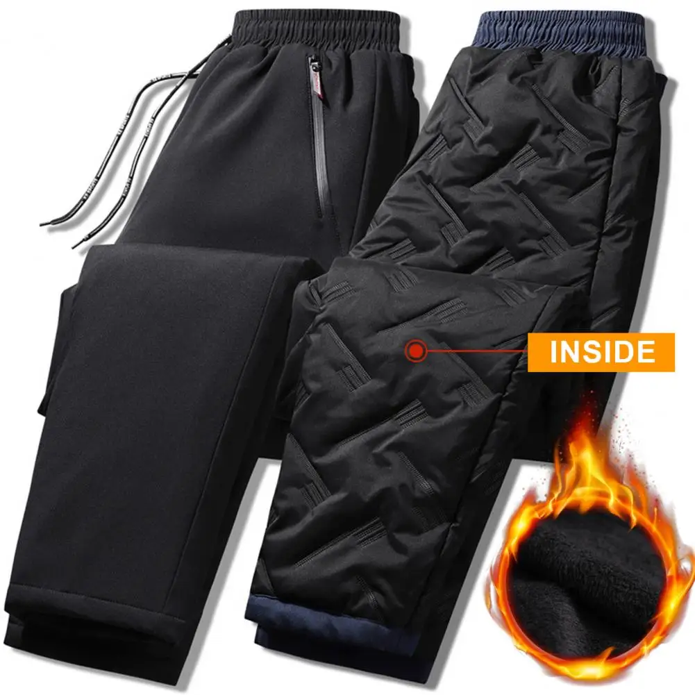 

Men Fall Winter Sweatpants Drawstring Elastic Waist Loose Warm Pants Thickened Plush Windproof Jogging Exercise Long Trousers