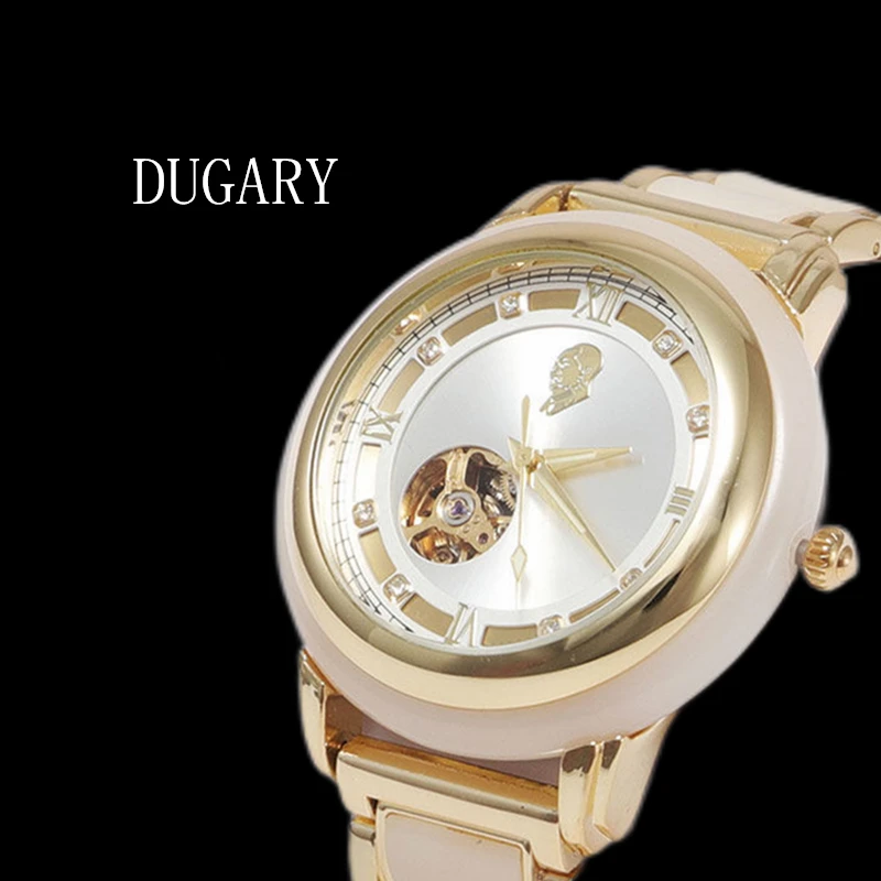 

DUGARY Tourbillon mechanical watch men transparent back jade 40mm Wristwatches Salute Chairman Mao Relojes Para waterproof