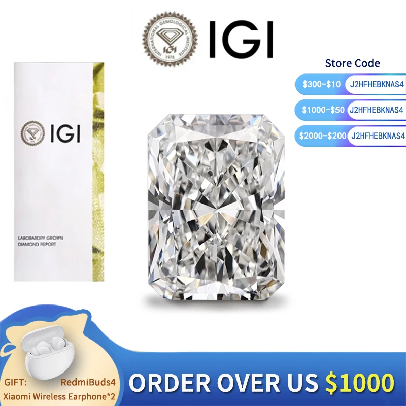 

1-3ct Radiant Cut Lab Grown Diamonds HPHT CVD Loose Diamond VS-VVS EF Color IGI Certificate