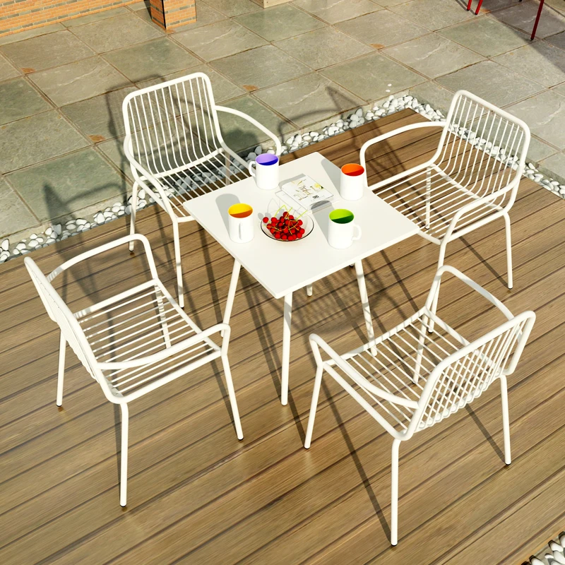 Simple outdoor patio table and chair combination cafe outdoor milk tea shop leisure wrought iron three-piece balcony