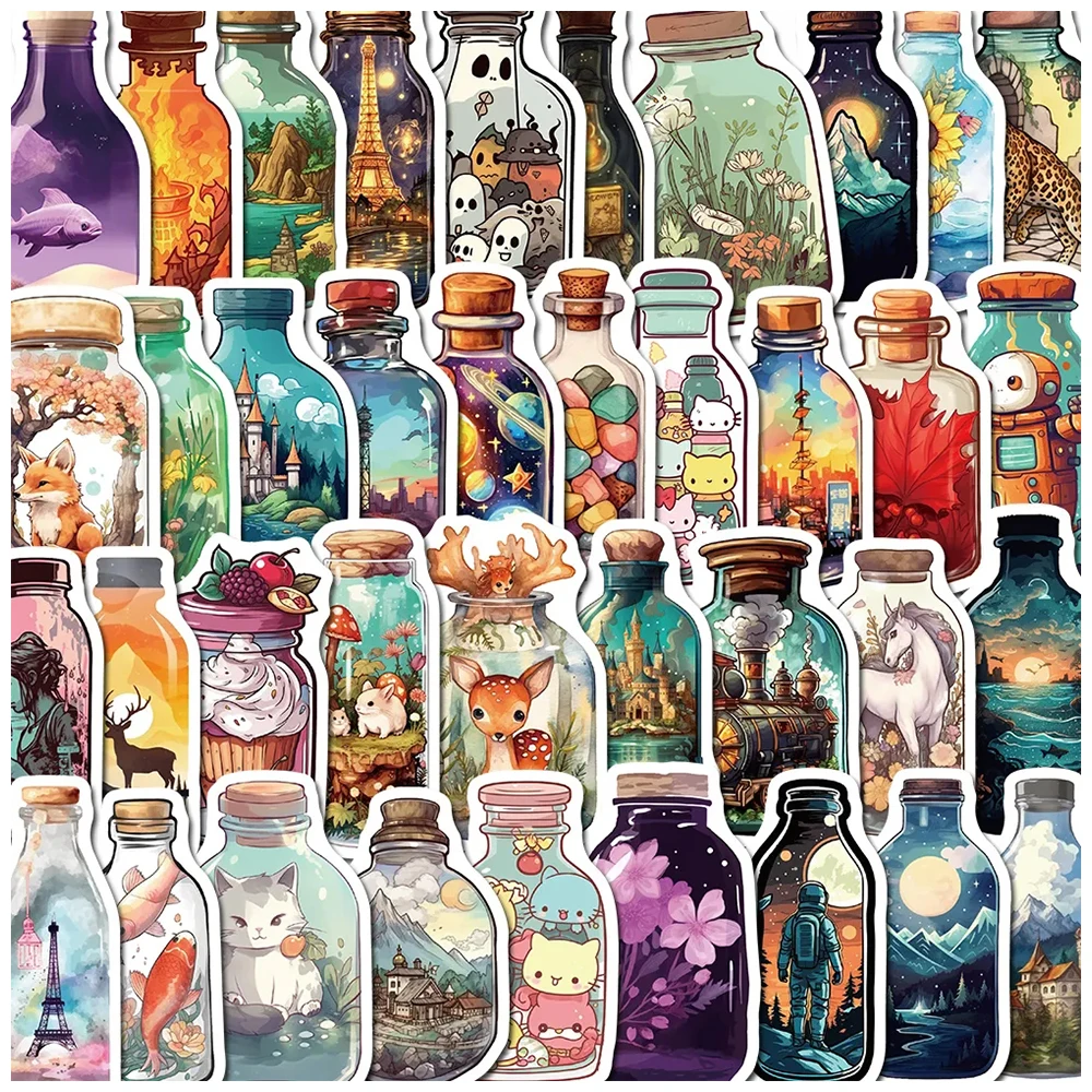 

10/30/50pcs Big World in a Bottle Cartoon Stickers Kawaii Anime Decals Decorative Luggage Laptop Car Waterproof Cute Sticker Toy