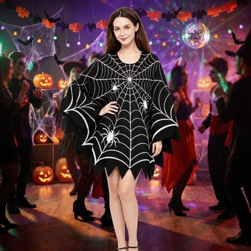 Multi-functional Scary Halloween Spider Web Cloak Creepy Black Shawl Cosplay Party Costume Cosplay Outfit Carnival Costume