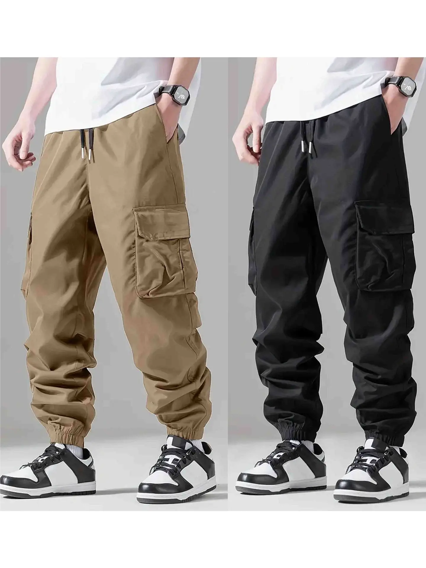 Men's Gym Fitness Wear Sports Pants, Spring And Autumn Solid Color Multi-Pocket Cargo Solid Color Loose Men's Cargo Pants 2024