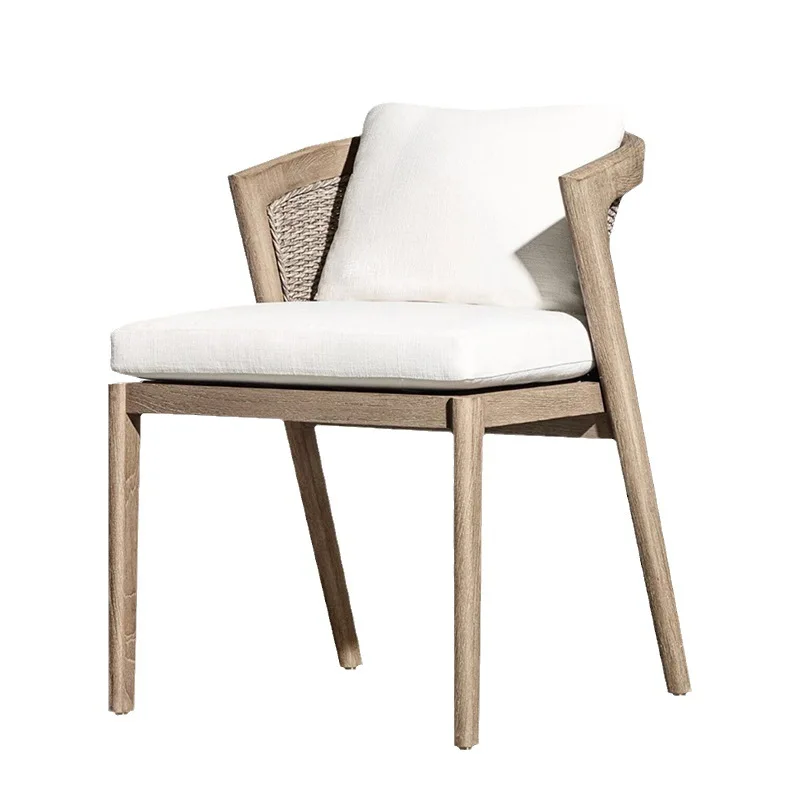 Nordic outdoor rope woven solid wood dining chair simple courtyard villa garden waterproof sunscreen armchair Foshan furniture