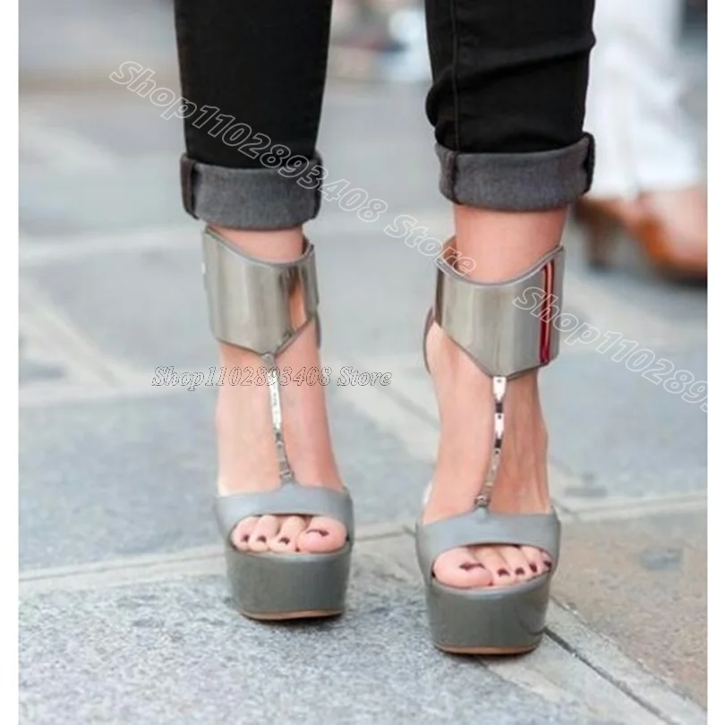 

Gray Strange Style Platform Sandals Open Toe Stiletto Back Zipper Sweet Style Women Party Summer Sexy Shoes Zapatos Para Mujere