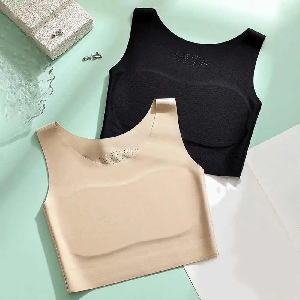 

Solid Color Shrinking Chest Bustier Wireless Bra Slim Ice Silk Underwear for Women U Neck Lingerie Girls Seamless Bra Girl