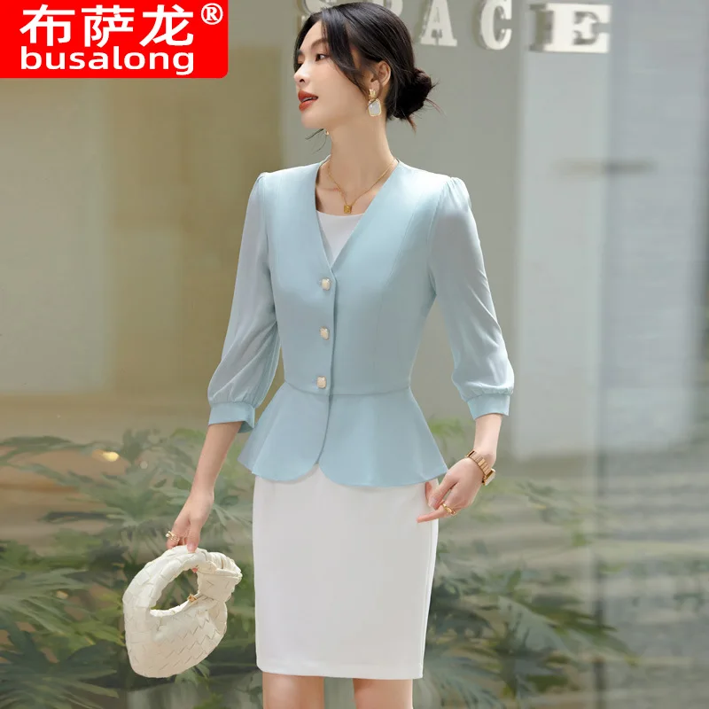 

Suit Graceful and Fashionable Dress Suit Formal Wear Business Wear Spring and Summer Casual Coat Top Women's Half Sleeve