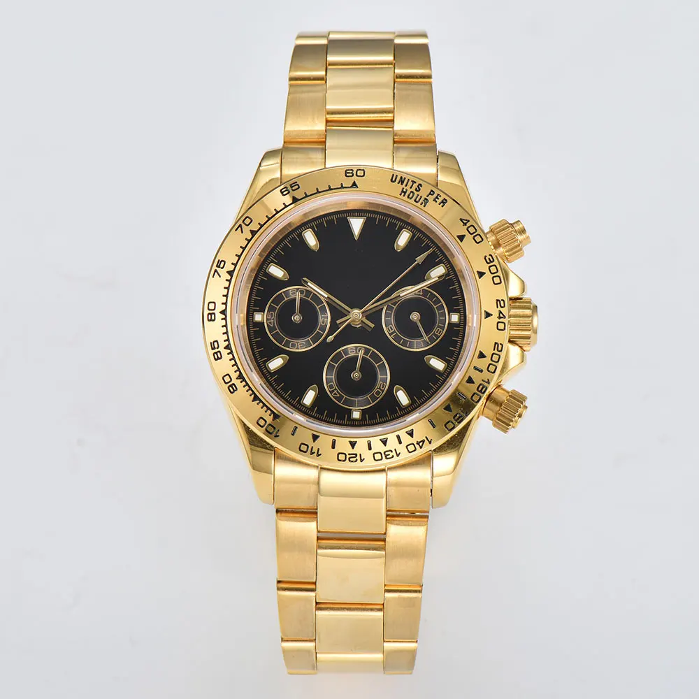 

40mm vk63 Japanese original quartz movement gold watch panda eye timing code watch 316L stainless steel sapphire glass