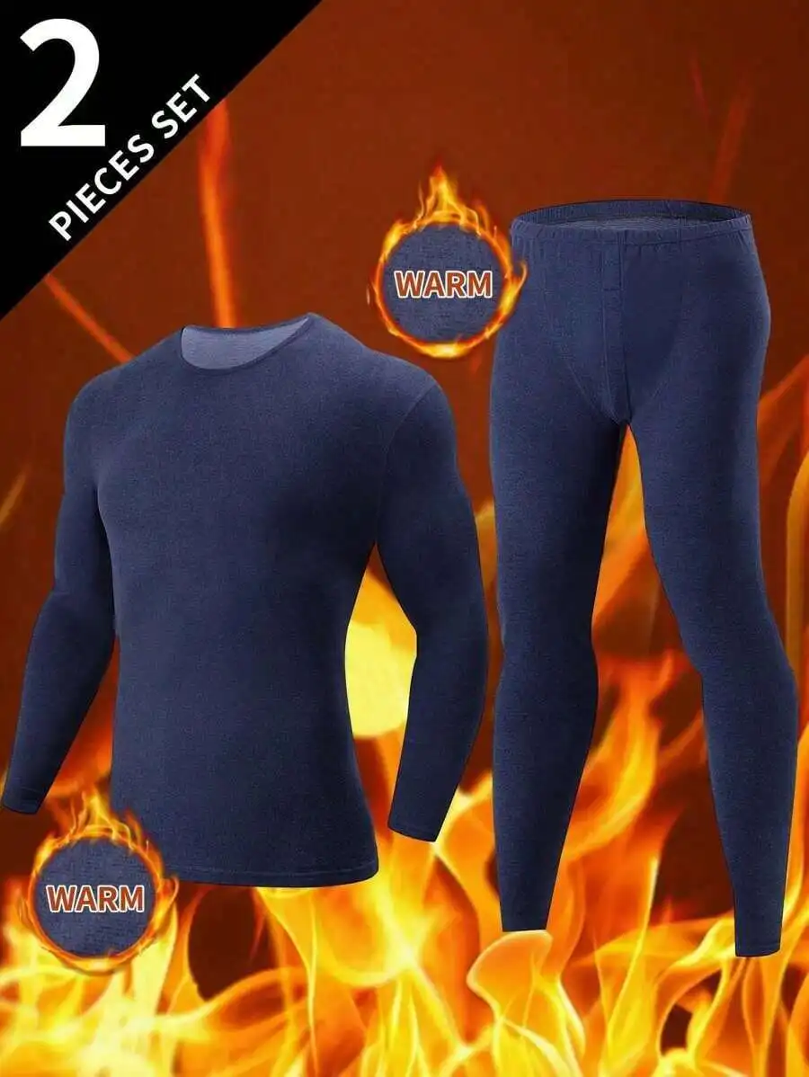 

2-Piece Men's Thermal Underwear Set - Long Sleeve Top & Pants for Cold Weather