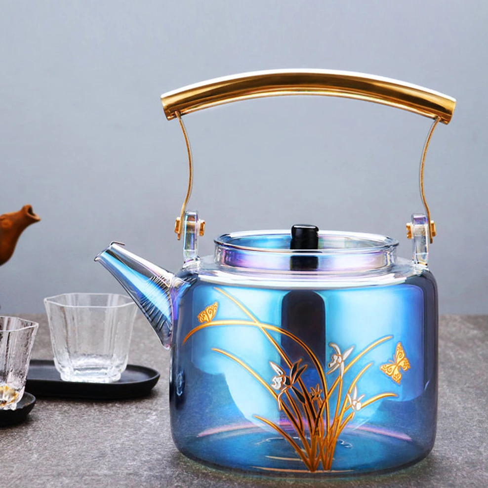 1L Shell Colored Glass Pot High Temperature Resistant Glass Teapot Borosilicate Glass Hand Made Boiling Water Pot Glass Tea Set