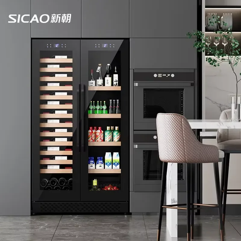 SICAO Luxury Black Double Door Wine Fridge Electric Temperature Control Large Capacity Beverage Cooler Cabinet for Home Hotel
