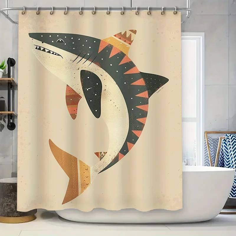 

Художественный дизайн коврика для ванной с рисунком акулы, нескользящая, водостойкая занавеска для душа для украшения дома различных размеров
