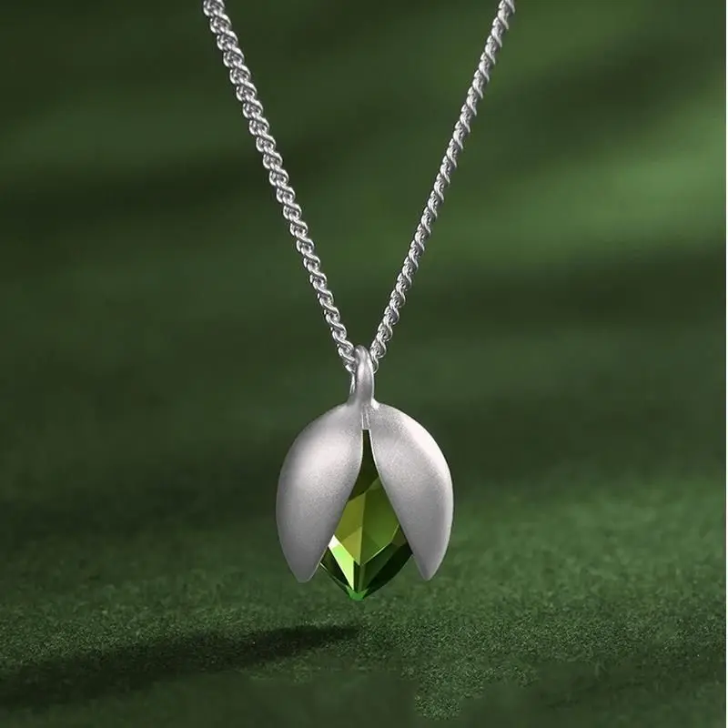 

Chinese style S925 sterling silver pistachio sterling silver necklace accessible luxury niche design silver necklace girls pendant gift for girlfriend