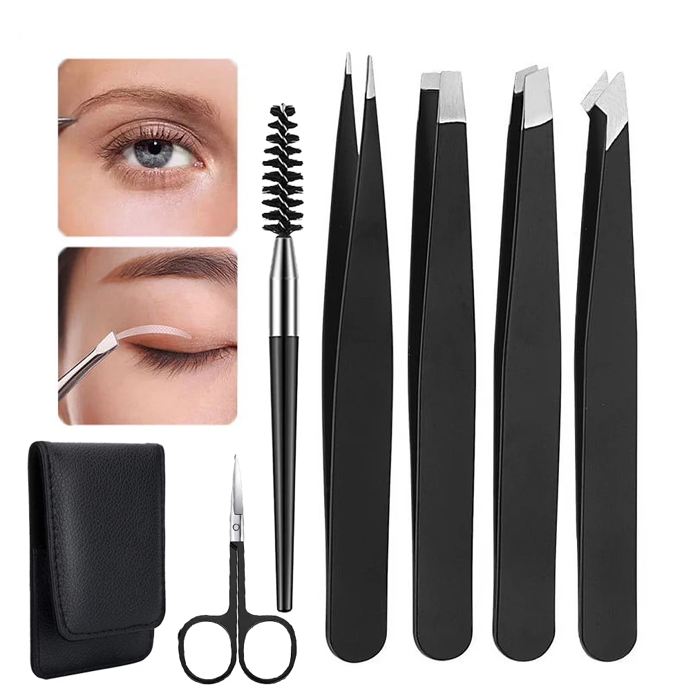 Kit Compacto com Acessórios para Modelagem de Sobrancelhas: Pinça, Tesoura, Pente e Estojo para Uso Diário