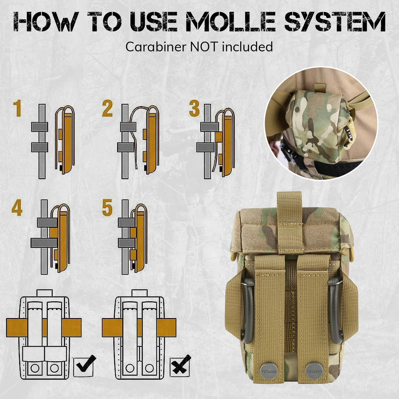 Pokrowiec na dalmierz VOTAGOO z wyściółką ochronną i klamrą z mechanizmem szybkiego uwalniania, kompatybilny z Molle do plecaków na lornetki, taktycznego polowania