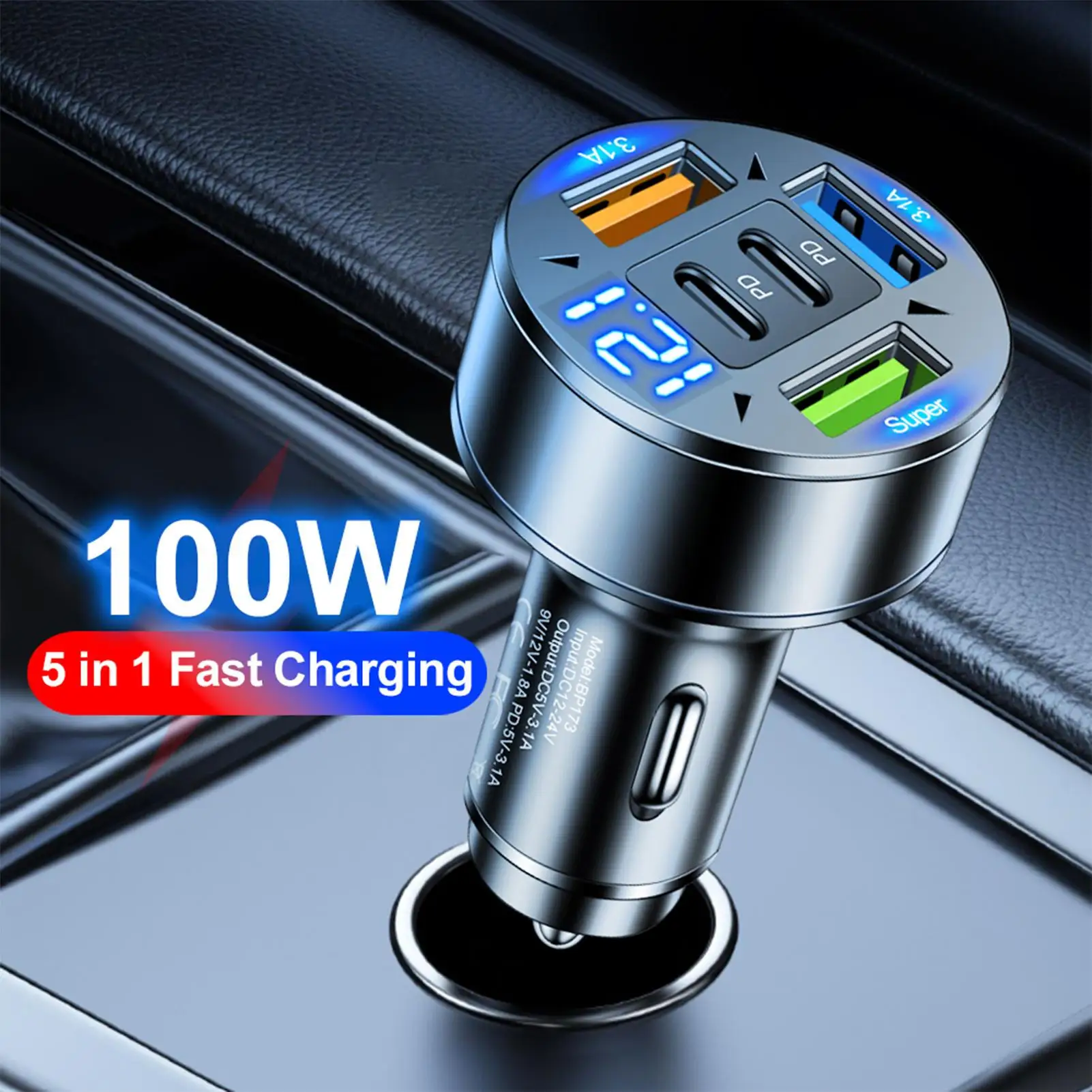 Super Fast Car Charger Adapter 100W PD & QC Double Port For IPhone Androids, Multi-USB C Port Quick Charge For Family Road Trip