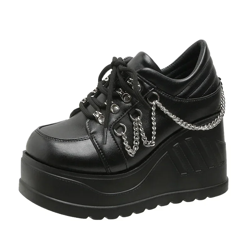 Brand Puck Style 10CM Platform High zeppe décolleté da donna Sneakers Casual stile gotico Punk Lace Up Buckle scarpe da donna taglia 42