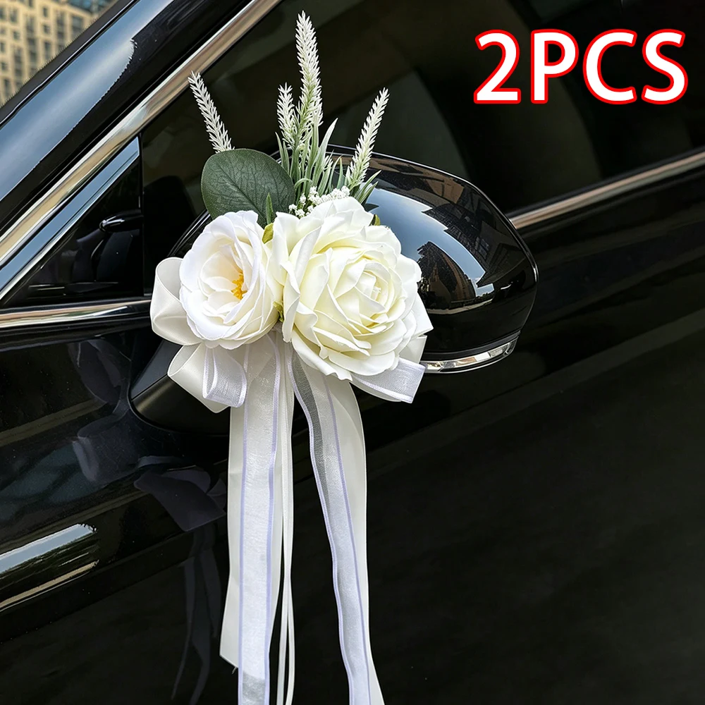 2 Stück Künstliche Rosen-Dekorblumen mit Saugnapf für Hochzeitsauto-Rückspiegel-Dekoration, Zeremonie-Stuhlrücken-Blumendekoration, Empfang